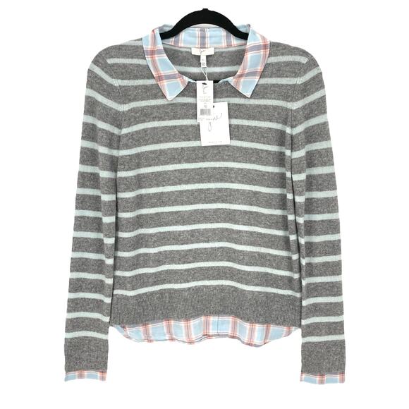 NWT JOIE CASHMERE SWEATER RIKA Women's Size XS Gray Striped With SHIRT COLLAR - Picture 2 of 8